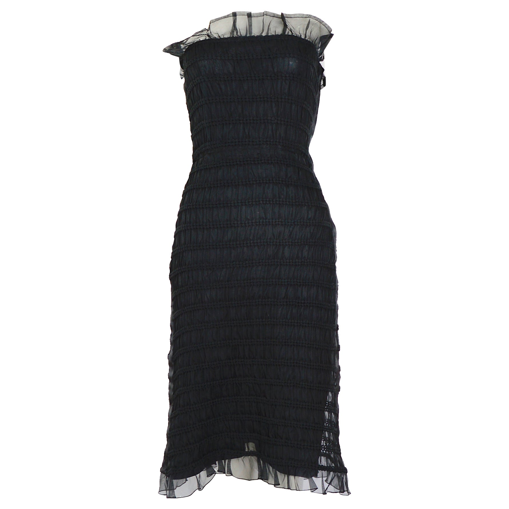 Courreges 1960s vintage black 100% silk smock boned bustier dress   