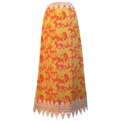 1970s Lilly Pulitzer Maxi Skirt with Zebra Print in Orange and Yellow 