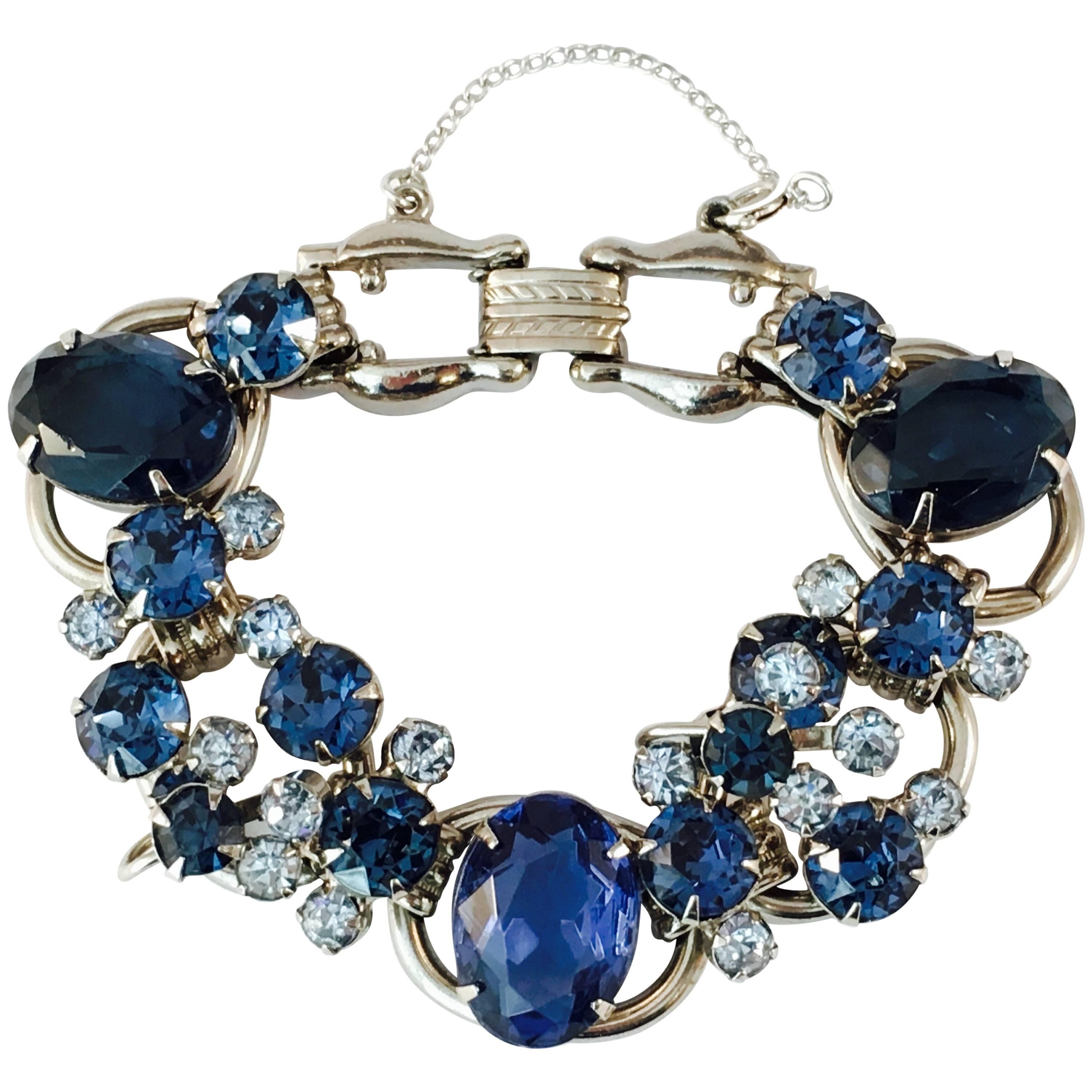 1960s Juliana Blue Rhinestone Bracelet For Sale