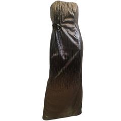Badgley Mischka Metallic Sequin Strapless Gown with Flowers - 8