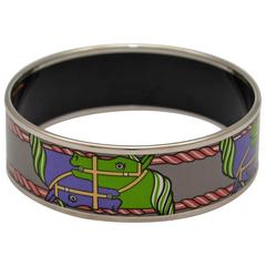 Hermes Paris Equestrian Print Enamel Bangle Small Size 62