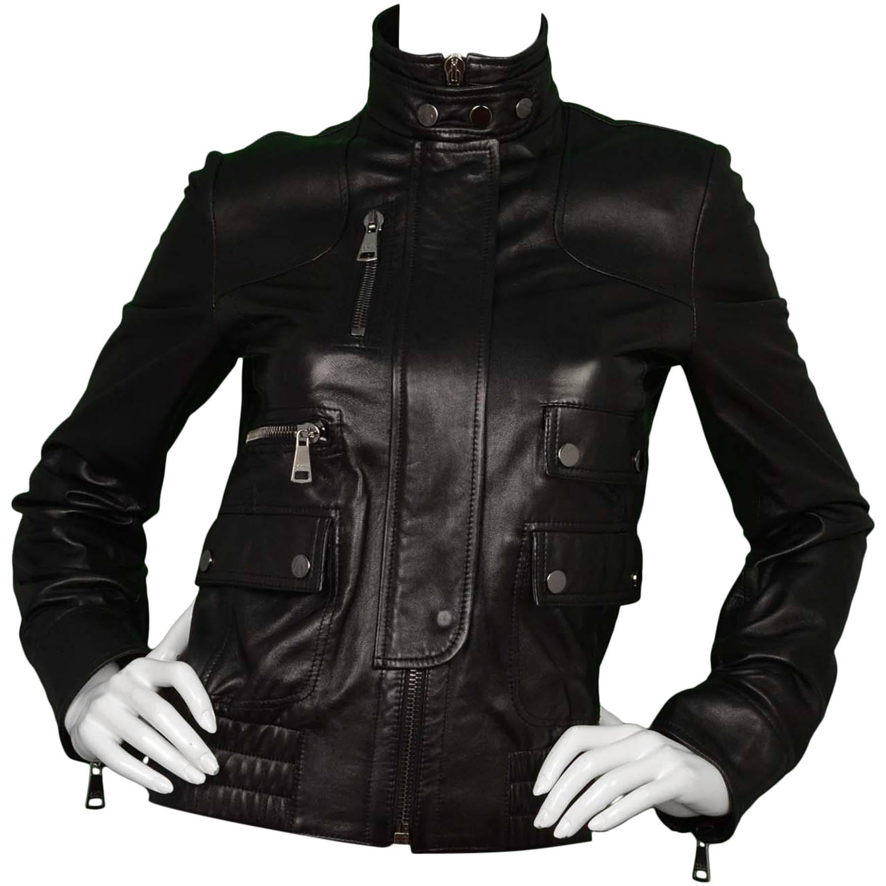 Dolce and Gabbana Black Leather Bomber Jacket sz 40 For Sale at 1stDibs