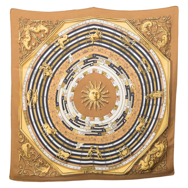 Hermes Camel Astrology Dies et Hore by F. Faconnet Silk Scarf For 