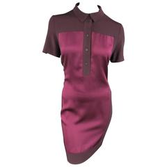 VICTORIA BECKHAM Size 10 Purple Crepe & Burgundy Satin Color Block Shirt Dress 3