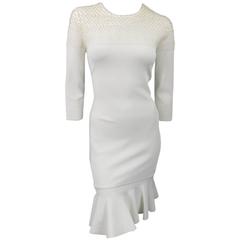 ALEXANDER MCQUEEN Size XL Cream Pearl Embellished Ruffle Skirt Cocktail Dress