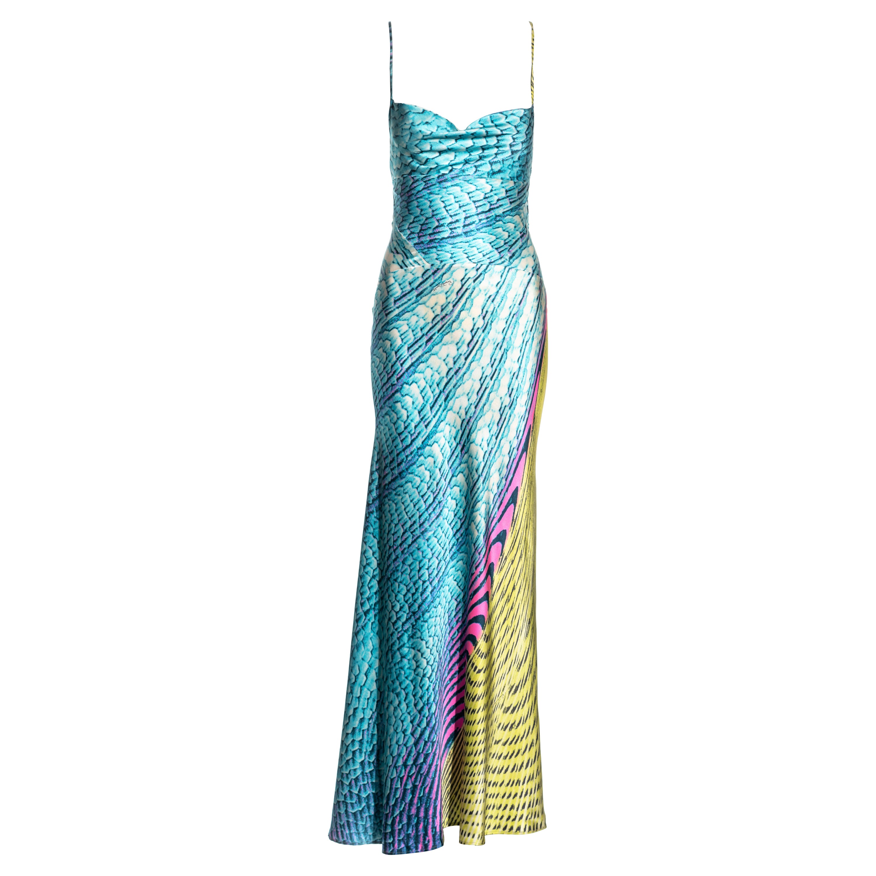 Roberto Cavalli bias cut silk open-back evening dress, ss 2001 For Sale