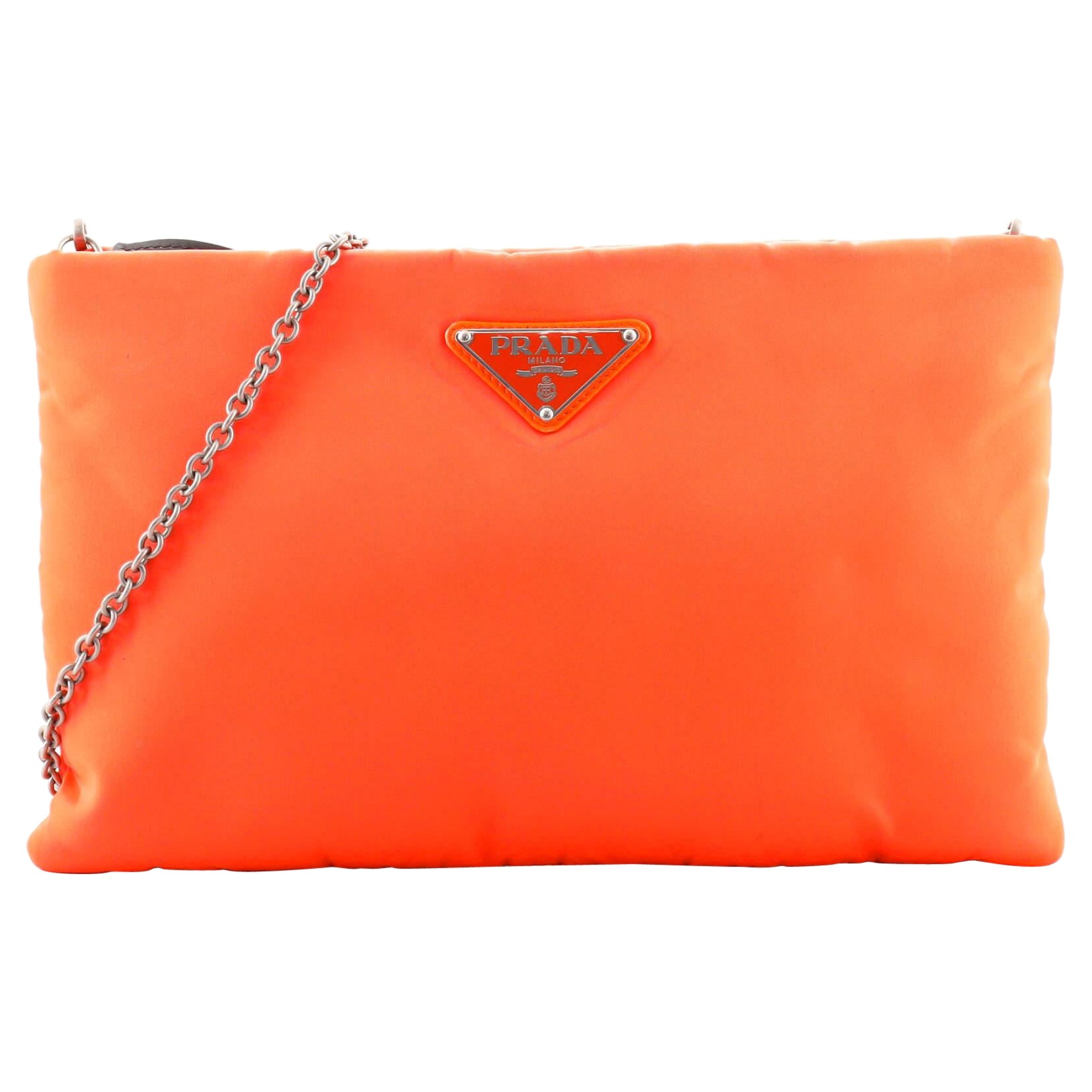 Prada Orange Tessuto Nylon Wristlet Pochette Bag