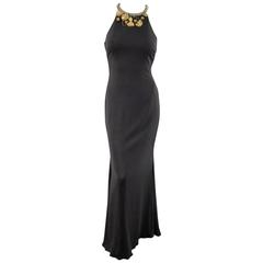BADGLEY MISCHKA Size 2 Black & Gold Floral Beaded Sleeveless Gown