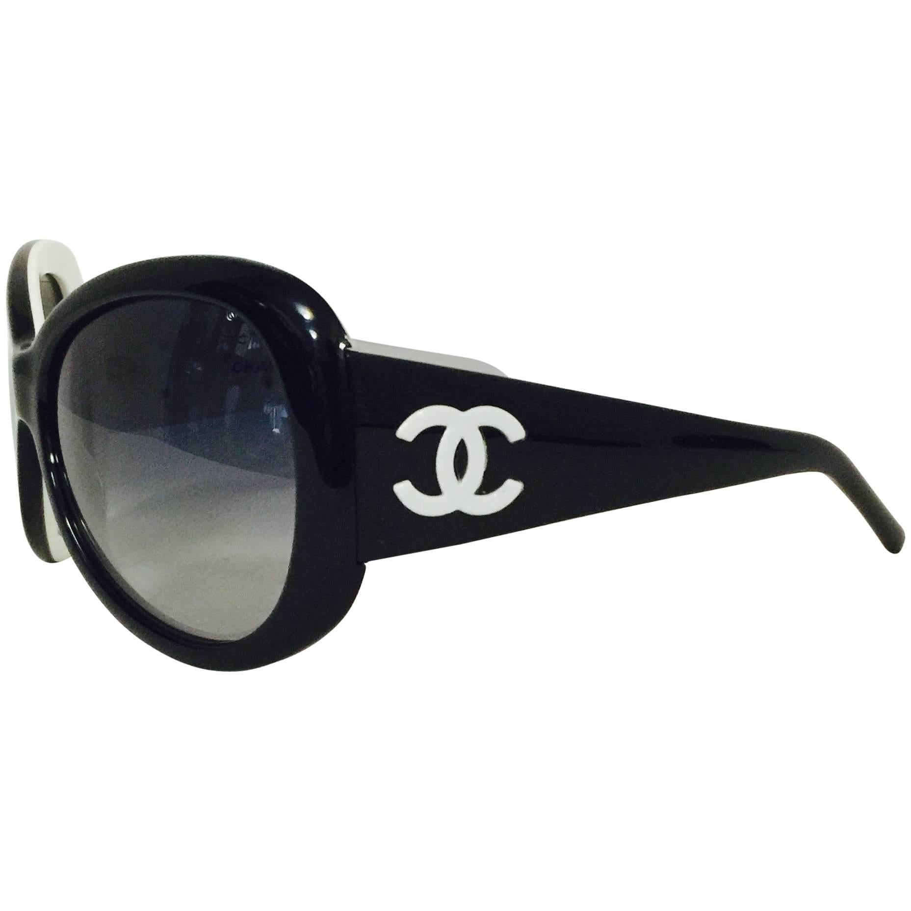 Chanel Oversize Black Sunglasses With Double C Logo on Temples