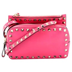 Valentino Rockstud Front Pocket Zip Shoulder Bag Leather Mini