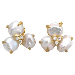 Three-petal Baroque Pearl Flower Earrings