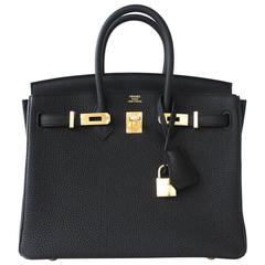 Hermes Schwarz Baby Birkin 25cm Togo Gold GHW Satchel Juwel