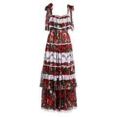 Dolce & Gabbana multicolour floral silk maxi dress fitted with wide frills 