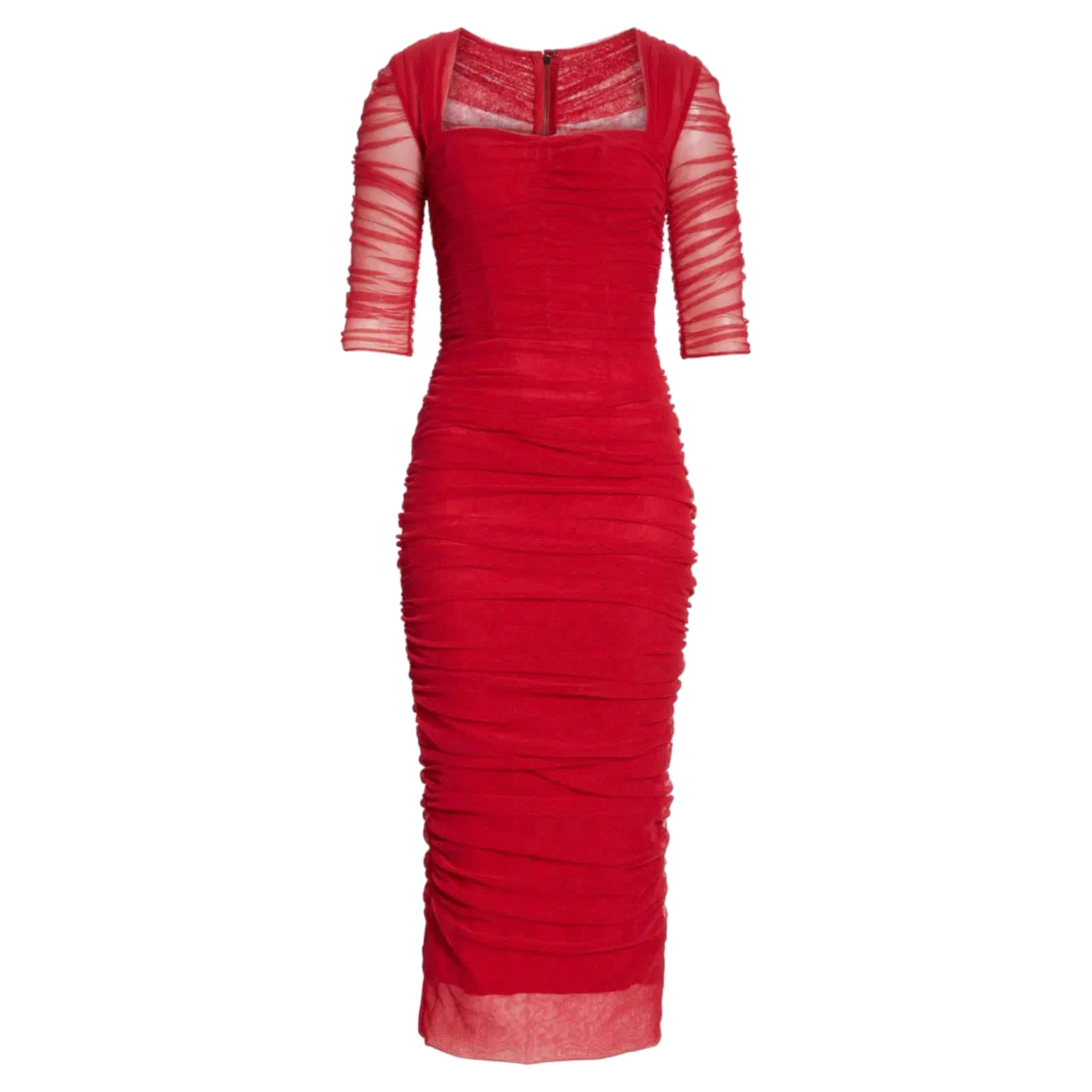 Dolce & Gabbana red two-layered cotton and nylon dress with gathers 