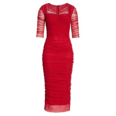 Dolce & Gabbana red two-layered cotton and nylon dress with gathers 