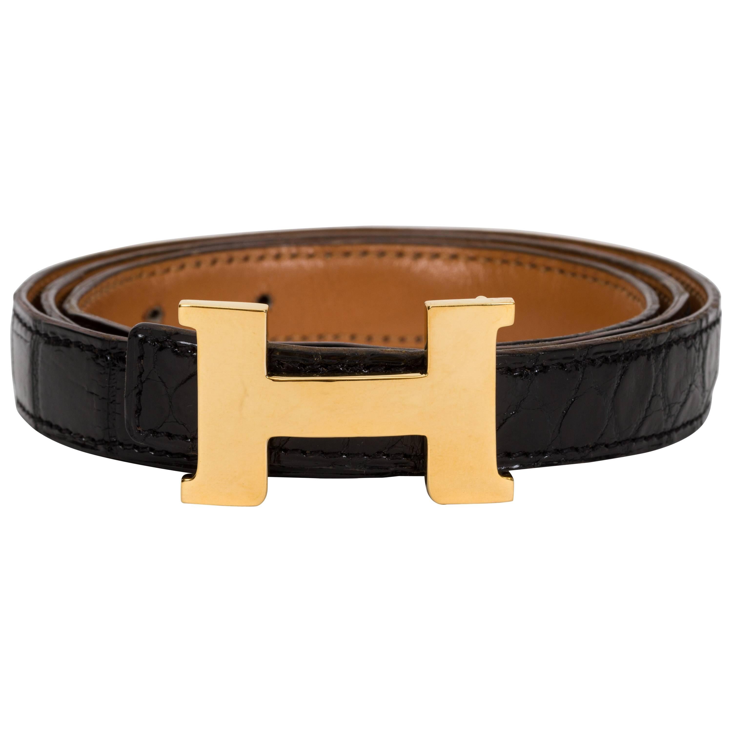 Hermès Black Crocodile Constance Belt