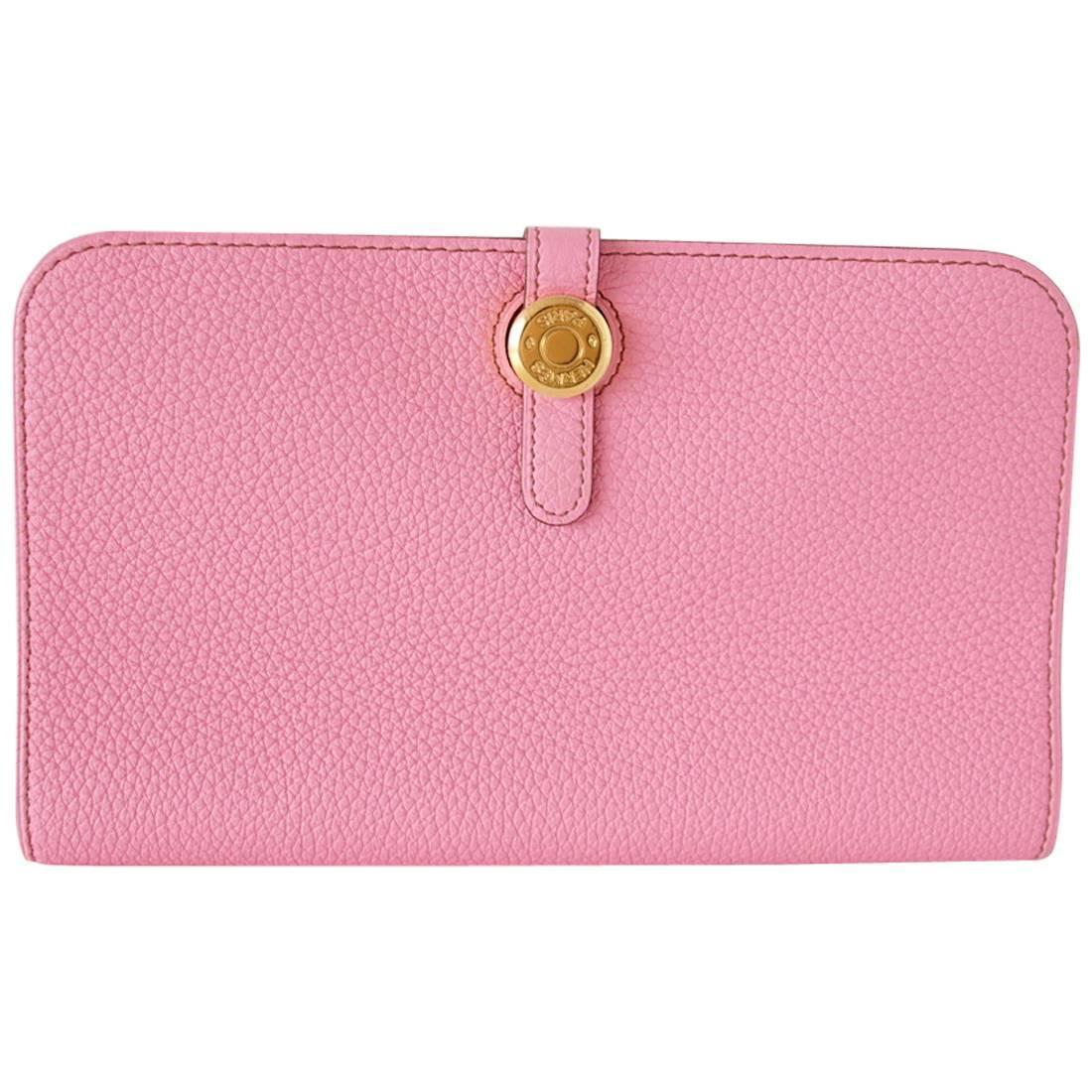 HERMES Dogon Wallet Coveted 5P Pink GM Long Togo Gold Hardware For Sale