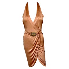 Versace S/S 2005 Runway Logo Belt Plunging Backless Wrap Dress
