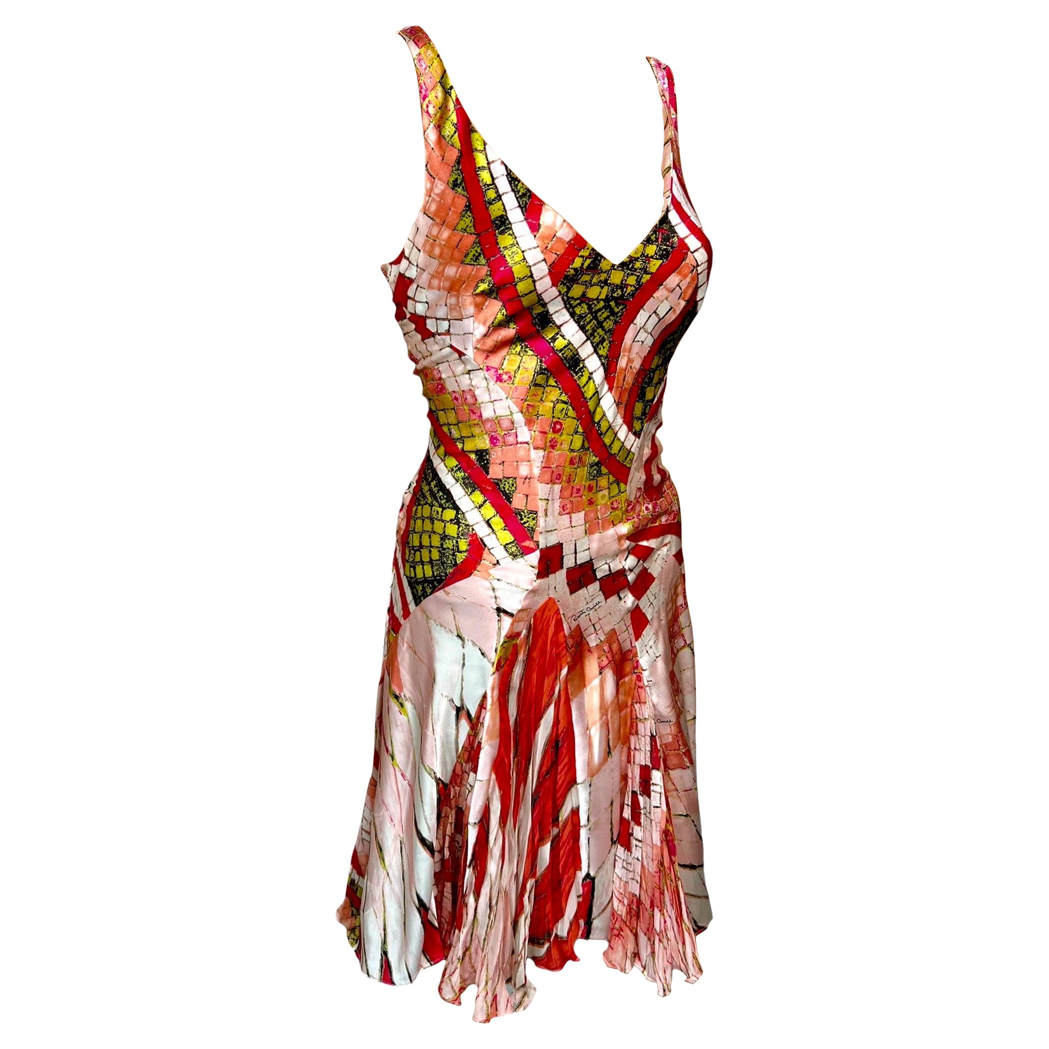 Roberto Cavalli S/S 2004 Plunging Neckline Silk Dress For Sale