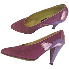 1980's Pink Suede and Foil Leather Maud Frizon Heels Size 6.5