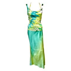 Roberto Cavalli S/S 2004 Feather Embellished Halter Top & Maxi Skirt 2 Piece Set