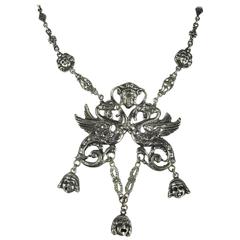 Antique Silver Griffin Dragon Necklace 11