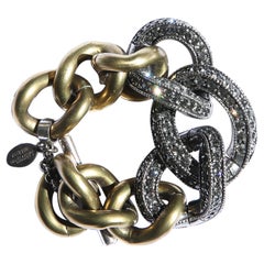 Lanvin Alber Elbaz chunky gold brass chain silver crystal toggle link bracelet 