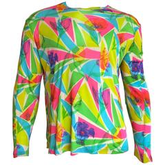 Retro 1990's GIANNI VERSACE COUTURE Men's printed silk tricot knit top