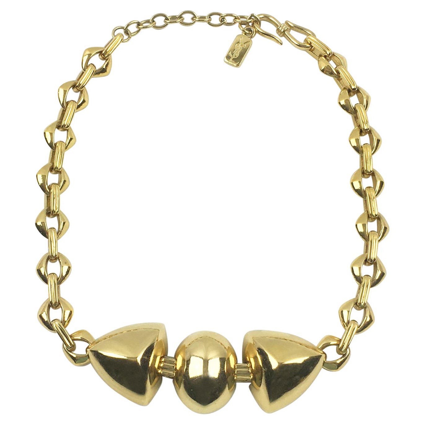Yves Saint Laurent Paris Gilt Metal Link Choker Necklace For Sale