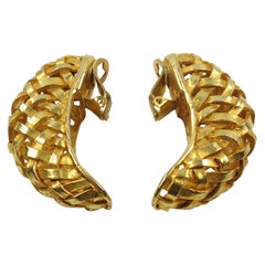 Dominique Aurientis Gilt Metal Braided Clip Earrings