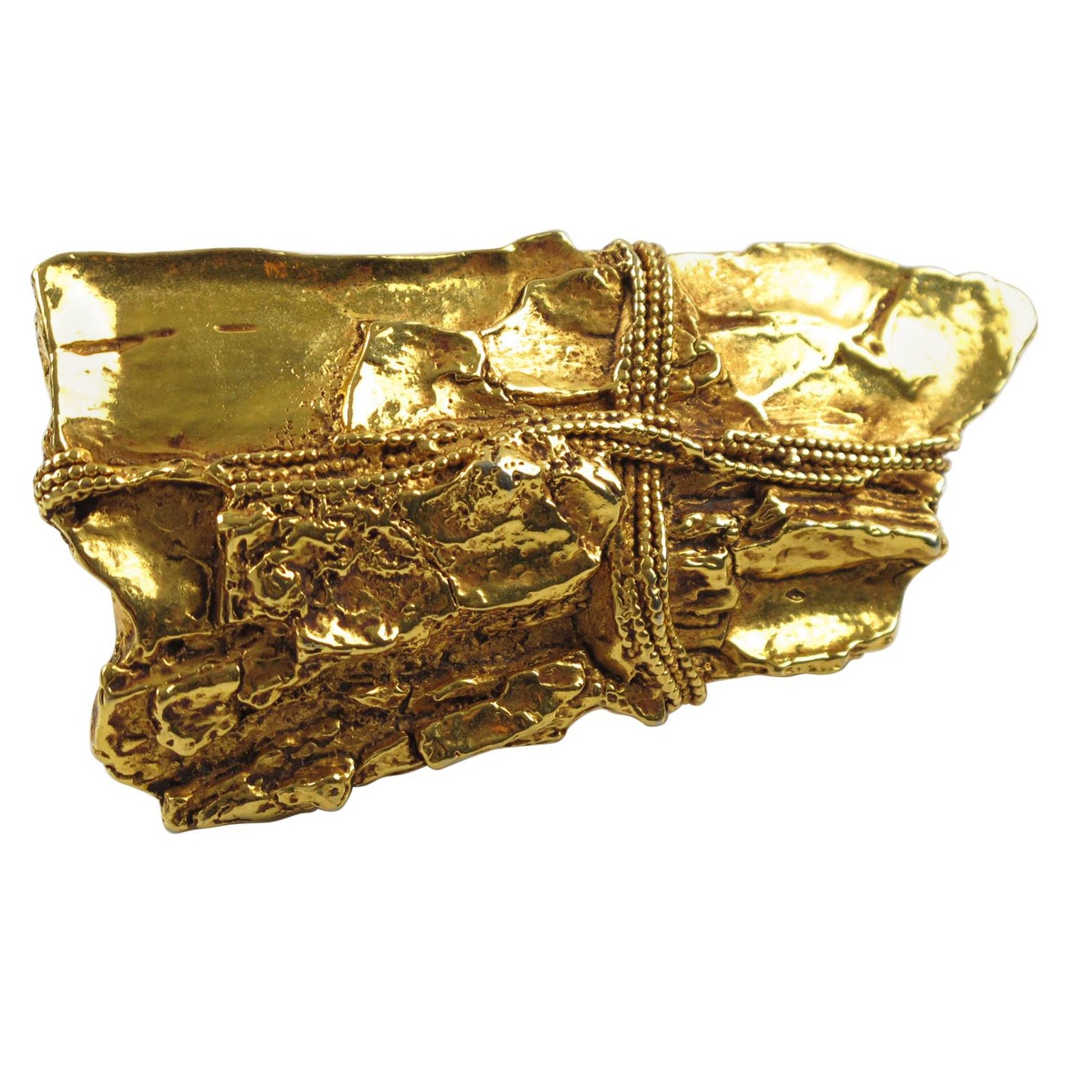Kalinger Paris Gilt Metal Coated Resin Pin Brooch Piece of Driftwood For Sale