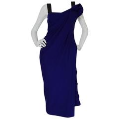 c1997 Donna Karan Blue Sculptural Knit Jersey Sample Dress 12