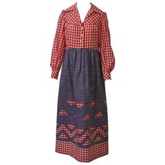 1970s Gingham and Denim Maxi Dress 3