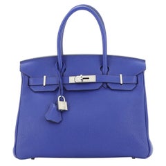 Hermes Birkin Handbag Bleu Electrique Clemence with Palladium Hardware 30