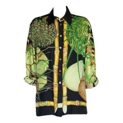 Retro Hermes "Jardin Créole" Silk-Twill Printed Shirt