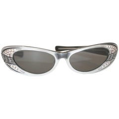 Vintage 1960s Made in France Cat Eye Rhinestone Metallic Sunglasses