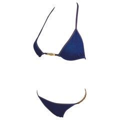 Gucci GG Logo Chain Denim Print Two-Piece Bikini Swimsuit Swimwear