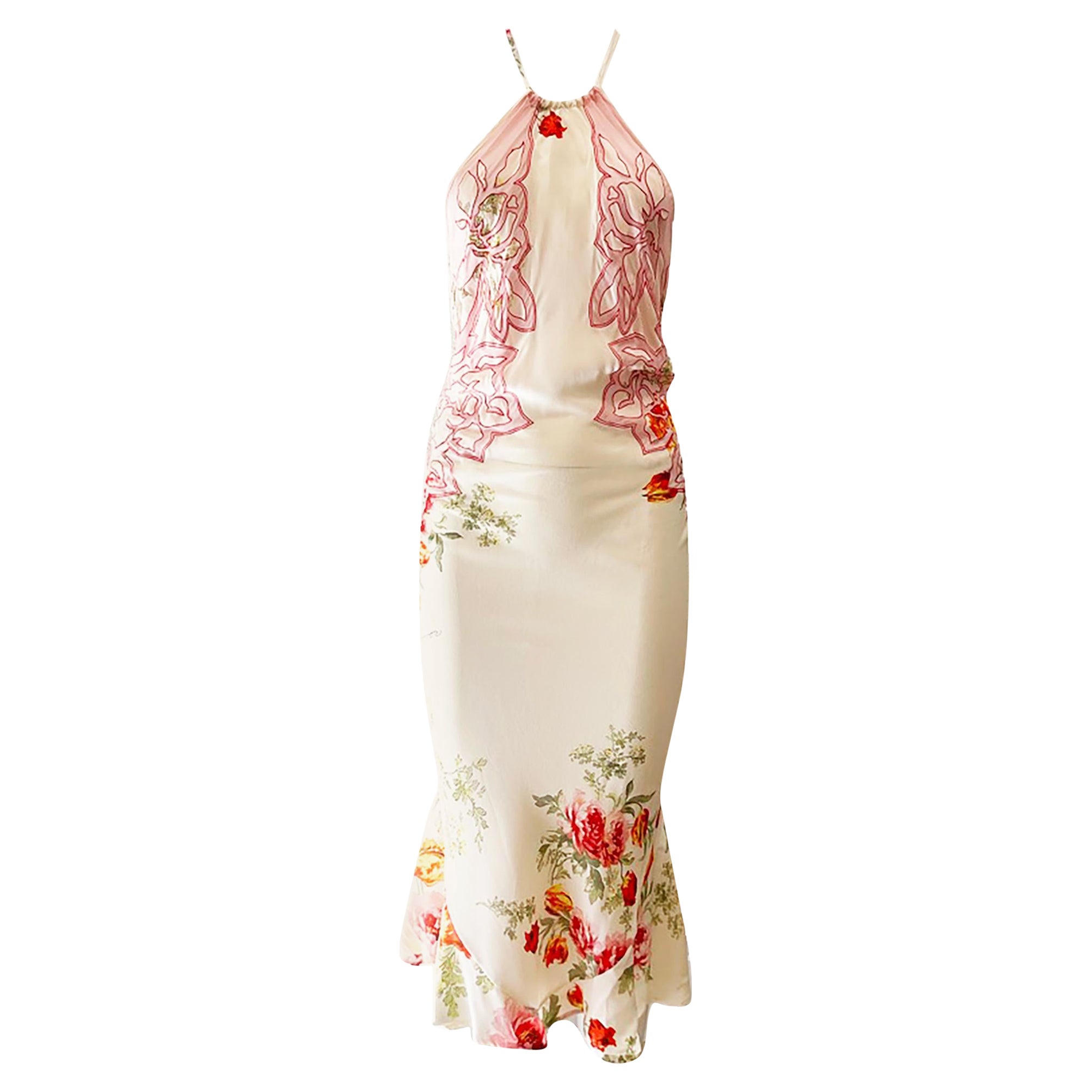 S/S 2002 Roberto Cavalli Sheer Floral Silk Backless Dress For Sale