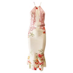 Used S/S 2002 Roberto Cavalli Sheer Floral Silk Backless Dress