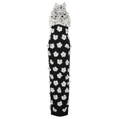 Black evening gown with white rhodoid and rhinestone flowers Gai Mattiolo Royale
