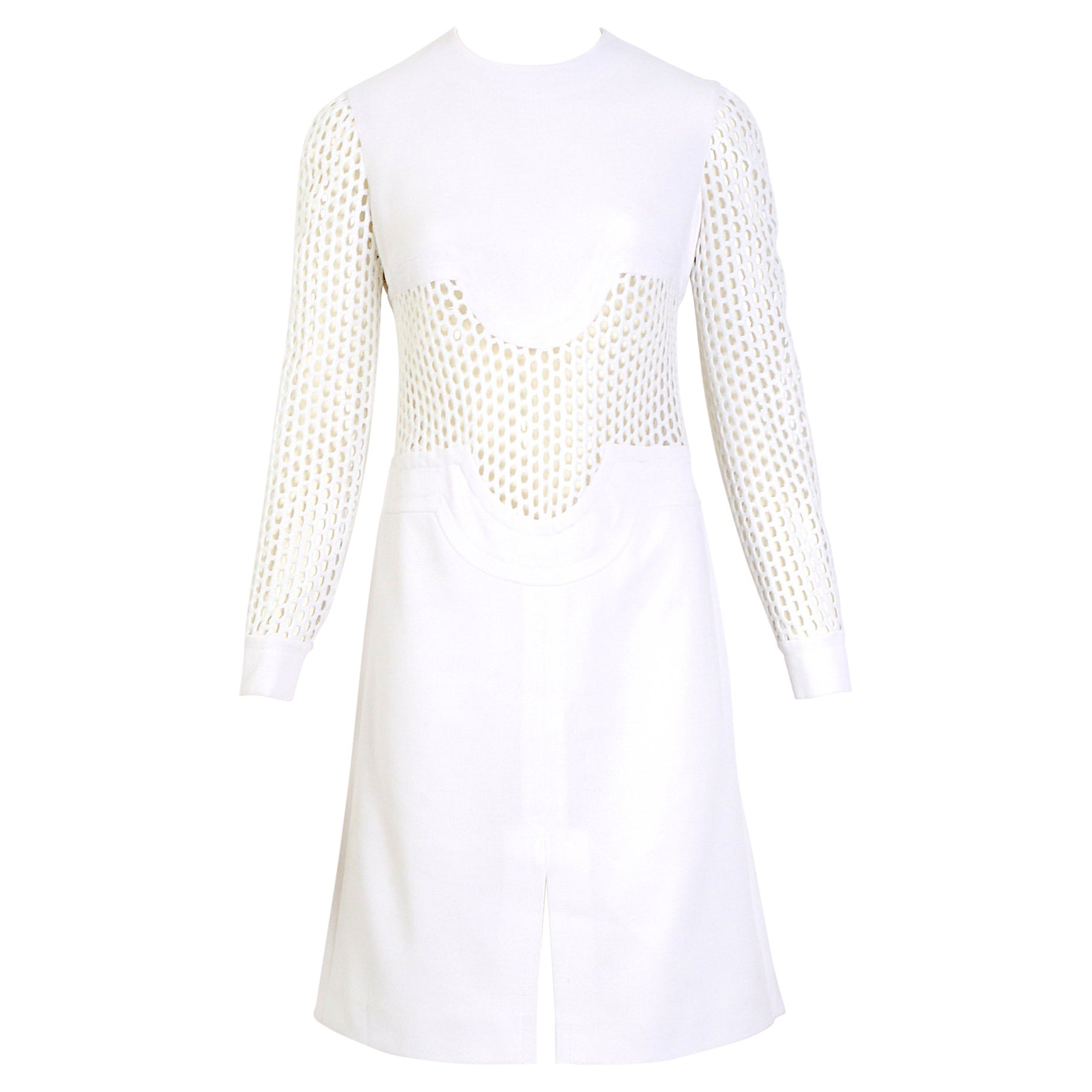 Pierre Cardin iconic 60s vintage sleeves & midriff transparent mesh white dress