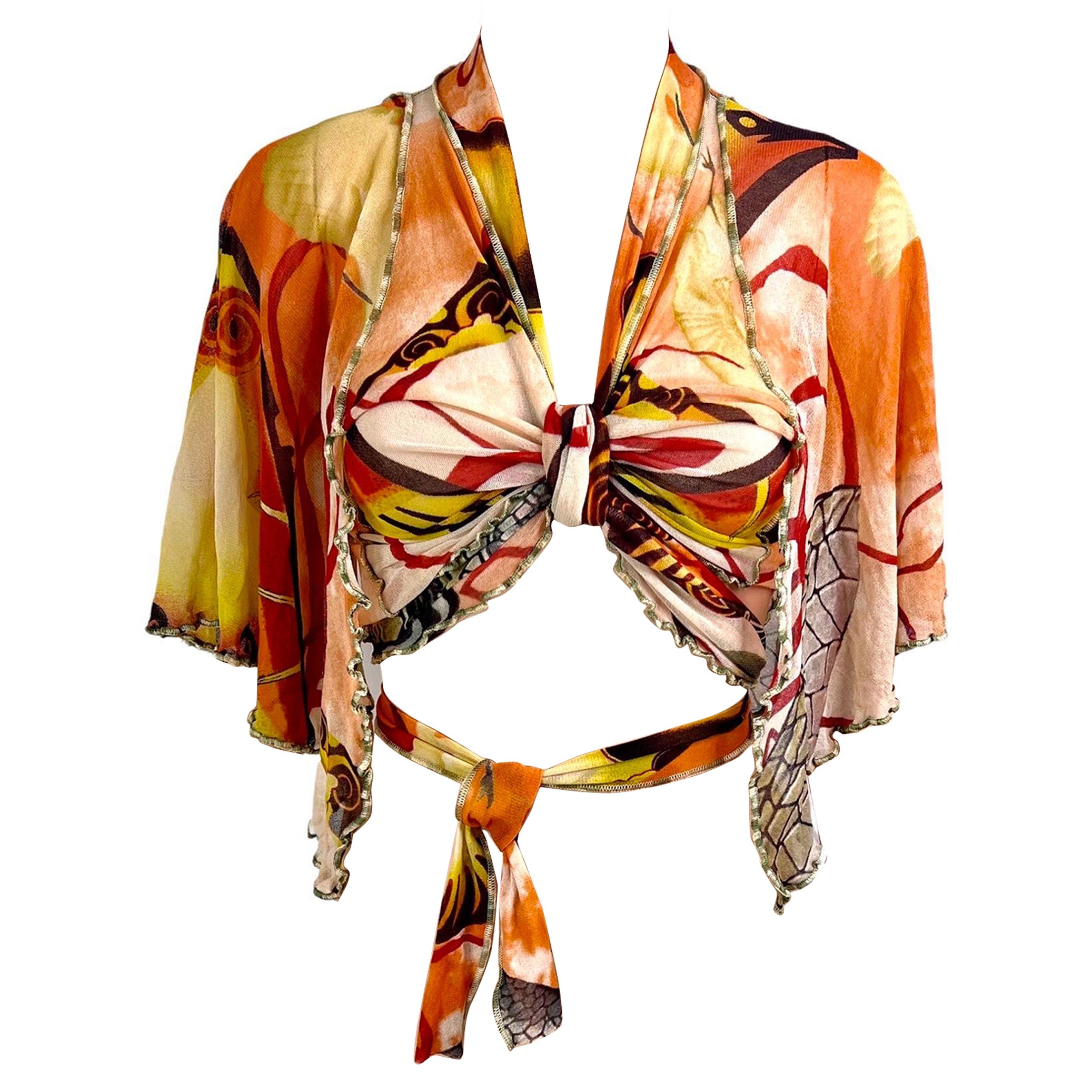 Jean Paul Gaultier S/S 2005 Abstract Salvador Dali Print Wrap Crop Top For Sale