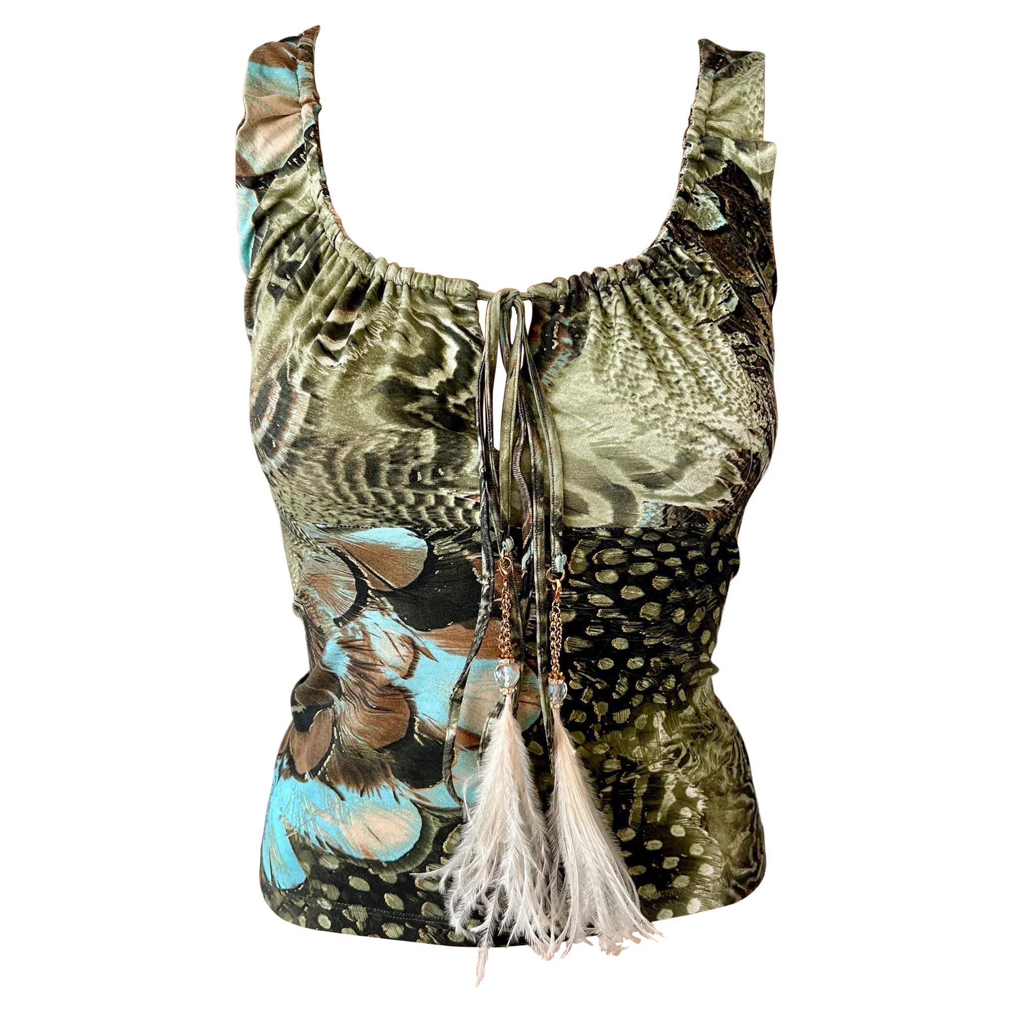 Roberto Cavalli S/S 2004 Bustier Feather Embellished Top