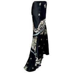 Roberto Cavalli S/S 2003 Chinoiserie Print Silk Train Maxi Skirt