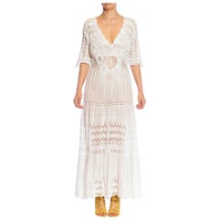 MORPHEW COLLECTION Weißes Kleid aus Bio-Baumwolle mit antiker Spitze
