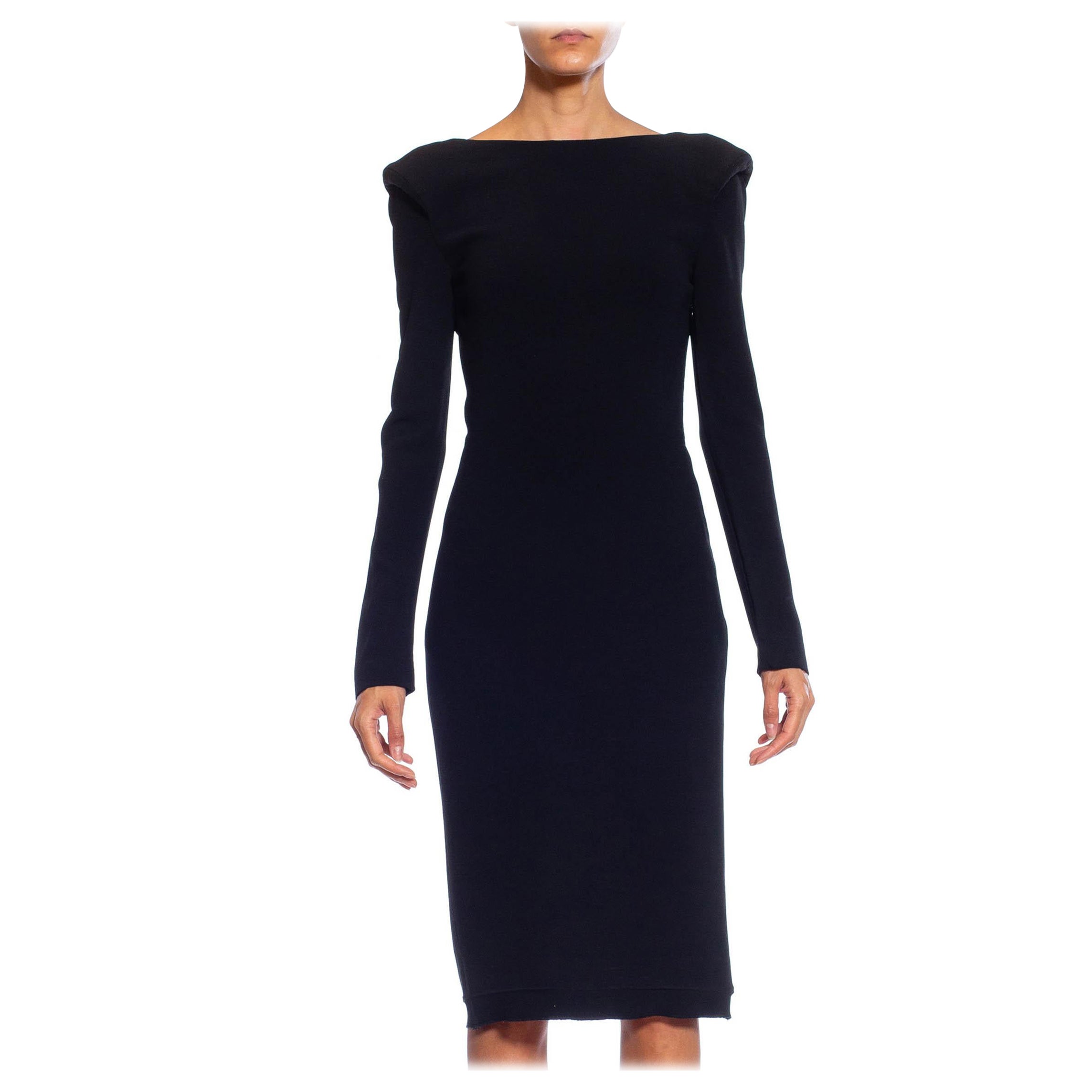 2000S TOM FORD Black Viscose Blend Long Sleeve Backless Dress With Padded Shoul For Sale