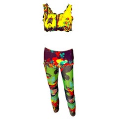 Jean Paul Gaultier S/S 2000 Psychedelic Print Top, Shorts & Leggings 3 Piece Set