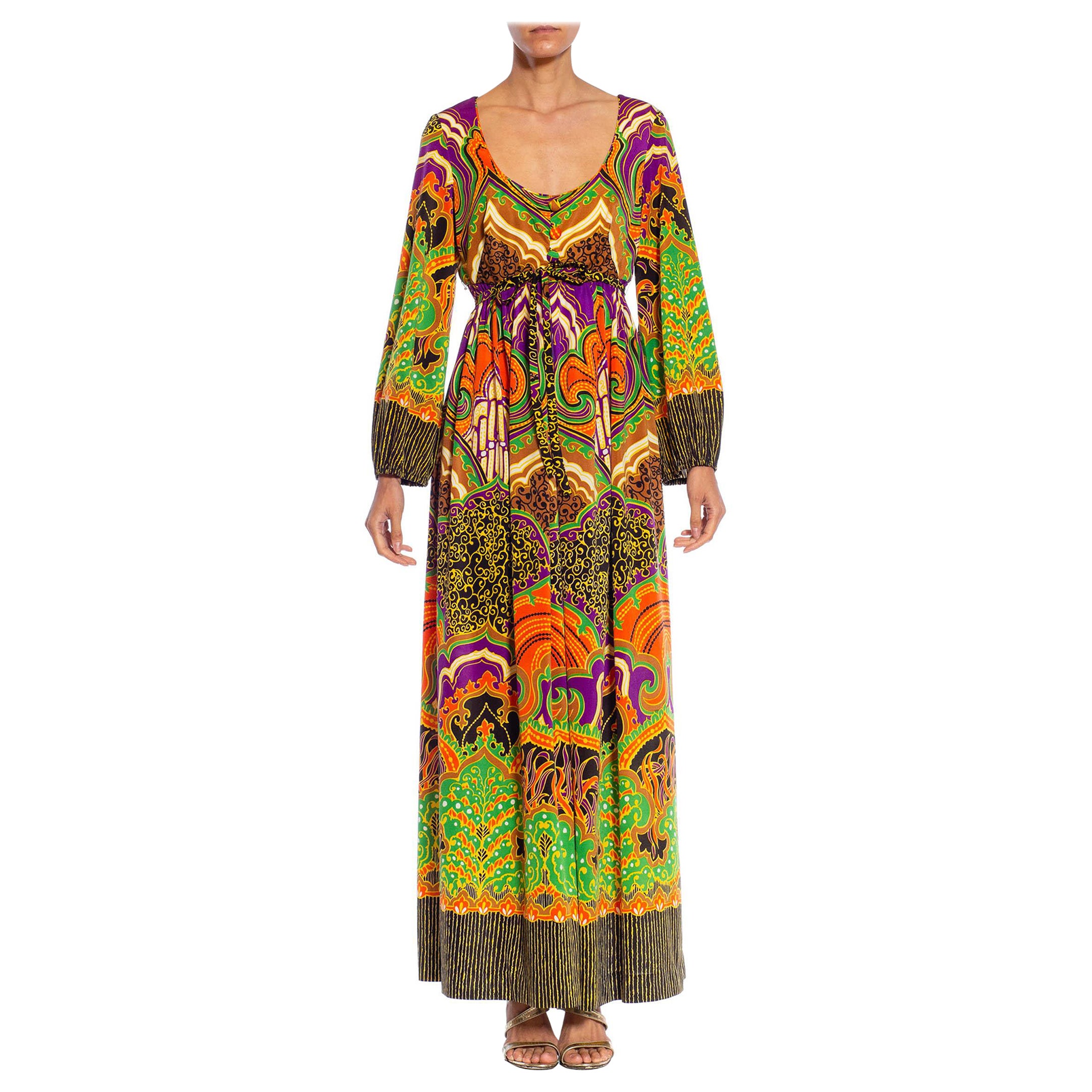 1970S Purple Multicolored Polyester Boho Dress For Sale