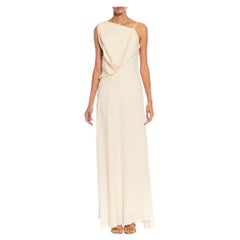 1990S Cream Silk Asymmetrically Draped Gown
