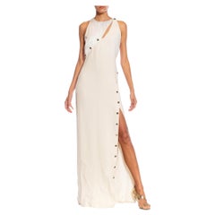 2000er VERSACE Off White Seidenmischung Kleid mit hohem Schlitz